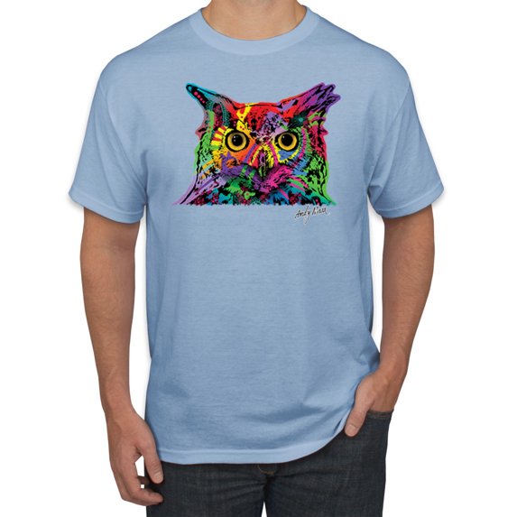 Wild Bobby, Colorful Neon Owl Animal Lover Men's Graphic T-Shirt, Light Blue, 5XL