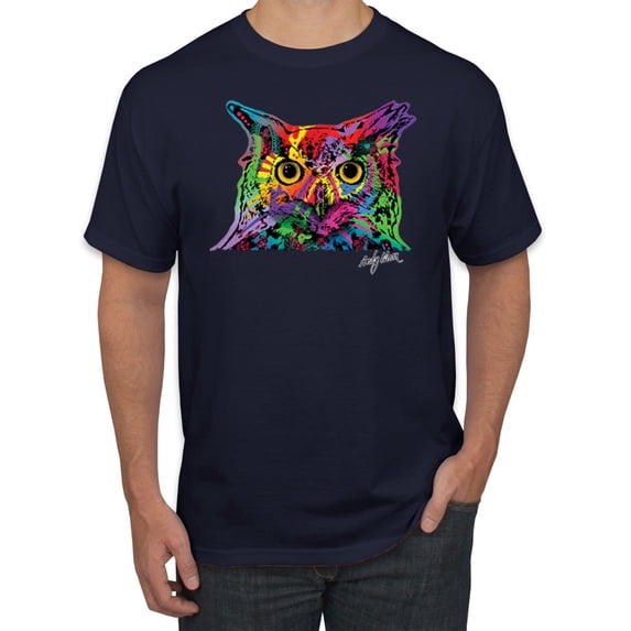 Wild Bobby, Colorful Neon Owl Animal Lover Men's Graphic T-Shirt, Navy, 4XL