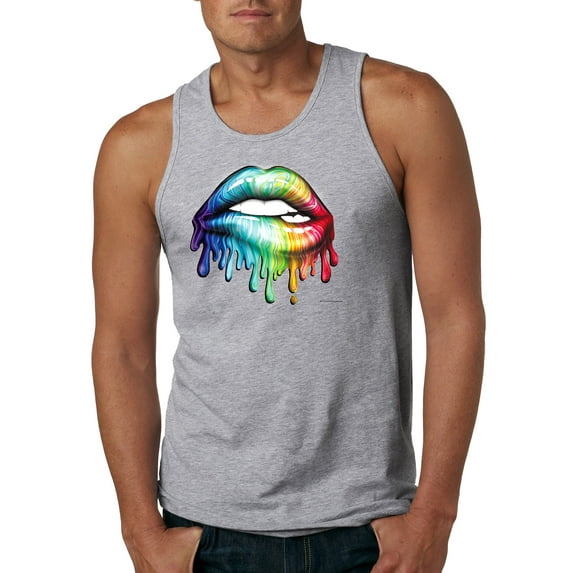 Wild Bobby, Colorful Neon Rainbow Biting Lips, Pop Culture, Men Graphic Tank Top, Heather Grey, Small