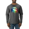 thumbnail image 1 of Wild Bobby, Colorful Neon Rainbow Biting Lips, Pop Culture, Men Long Sleeve Shirt, Heather Black, Small, 1 of 3
