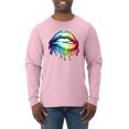 thumbnail image 1 of Wild Bobby, Colorful Neon Rainbow Biting Lips, Pop Culture, Men Long Sleeve Shirt, Light Pink, Large, 1 of 3