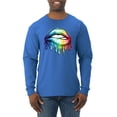 thumbnail image 1 of Wild Bobby, Colorful Neon Rainbow Biting Lips, Pop Culture, Men Long Sleeve Shirt, Royal, Large, 1 of 3