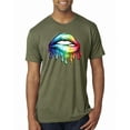 thumbnail image 1 of Wild Bobby, Colorful Neon Rainbow Biting Lips, Pop Culture, Men Premium Tri Blend Tee, Military Green, Medium, 1 of 3