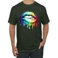 thumbnail image 1 of Wild Bobby, Colorful Neon Rainbow Biting Lips Pop Culture Men's Graphic T-Shirt, Forest Green, 5X-Large, 1 of 3