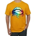 thumbnail image 1 of Wild Bobby, Colorful Neon Rainbow Biting Lips Pop Culture Men's Graphic T-Shirt, Gold, Small, 1 of 3