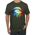thumbnail image 1 of Wild Bobby, Colorful Neon Rainbow Biting Lips Pop Culture Men's Graphic T-Shirt, Military Green, 5X-Large, 1 of 3