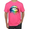thumbnail image 1 of Wild Bobby, Colorful Neon Rainbow Biting Lips Pop Culture Men's Graphic T-Shirt, Neon Pink, 3X-Large, 1 of 3