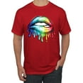 thumbnail image 1 of Wild Bobby, Colorful Neon Rainbow Biting Lips Pop Culture Men's Graphic T-Shirt, Red, Small, 1 of 3