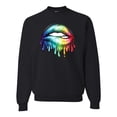 thumbnail image 1 of Wild Bobby, Colorful Neon Rainbow Biting Lips, Pop Culture, Unisex Crewneck Graphic Sweatshirt, Black, 5XL, 1 of 3