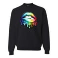 thumbnail image 1 of Wild Bobby, Colorful Neon Rainbow Biting Lips, Pop Culture, Unisex Crewneck Graphic Sweatshirt, Black, Small, 1 of 3