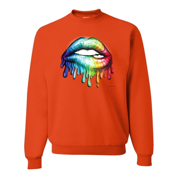 Wild Bobby, Colorful Neon Rainbow Biting Lips, Pop Culture, Unisex Crewneck Graphic Sweatshirt, Orange, X-Large