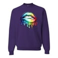 thumbnail image 1 of Wild Bobby, Colorful Neon Rainbow Biting Lips, Pop Culture, Unisex Crewneck Graphic Sweatshirt, Purple, 2XL, 1 of 3