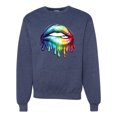 thumbnail image 1 of Wild Bobby, Colorful Neon Rainbow Biting Lips, Pop Culture, Unisex Crewneck Graphic Sweatshirt, Vintage Heather Navy, X-Large, 1 of 3
