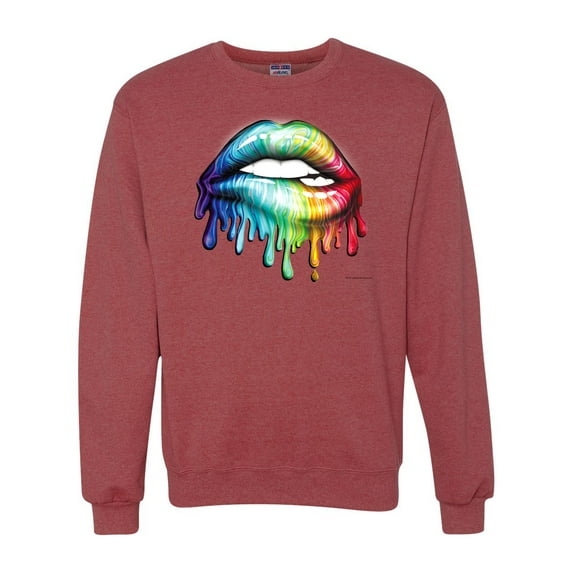 Wild Bobby, Colorful Neon Rainbow Biting Lips, Pop Culture, Unisex Crewneck Graphic Sweatshirt, Vintage Heather Red, Medium