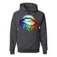 thumbnail image 1 of Wild Bobby, Colorful Neon Rainbow Biting Lips Pop Culture Unisex Graphic Hoodie Sweatshirt, Charcoal, Medium, 1 of 3