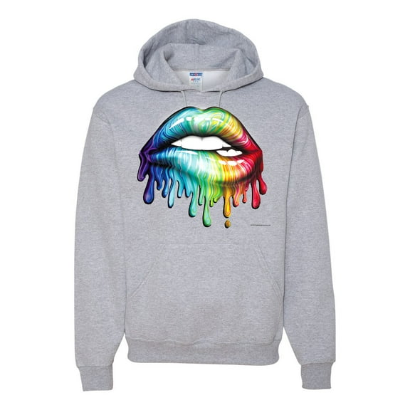 Wild Bobby, Colorful Neon Rainbow Biting Lips Pop Culture Unisex Graphic Hoodie Sweatshirt, Heather Grey, 3X-Large
