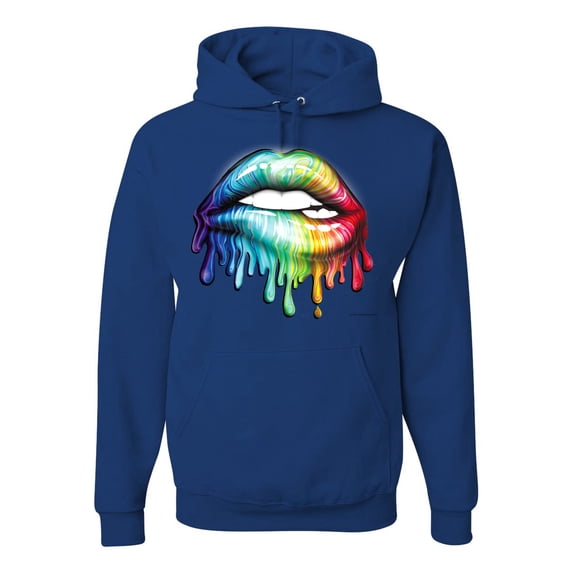 Wild Bobby, Colorful Neon Rainbow Biting Lips Pop Culture Unisex Graphic Hoodie Sweatshirt, Royal, Medium