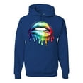 thumbnail image 1 of Wild Bobby, Colorful Neon Rainbow Biting Lips Pop Culture Unisex Graphic Hoodie Sweatshirt, Royal, Small, 1 of 3