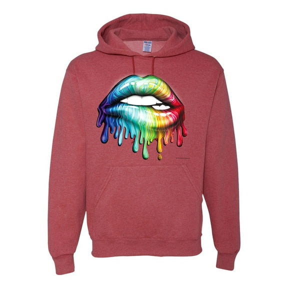 Wild Bobby, Colorful Neon Rainbow Biting Lips Pop Culture Unisex Graphic Hoodie Sweatshirt, Vintage Heather Red, X-Large