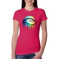 thumbnail image 1 of Wild Bobby, Colorful Neon Rainbow Biting Lips, Pop Culture, Women Slim Fit Junior Tee, Raspberry, Medium, 1 of 3