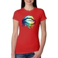thumbnail image 1 of Wild Bobby, Colorful Neon Rainbow Biting Lips, Pop Culture, Women Slim Fit Junior Tee, Red, Large, 1 of 3