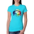 thumbnail image 1 of Wild Bobby, Colorful Neon Rainbow Biting Lips, Pop Culture, Women Slim Fit Junior Tee, Tahiti Blue, Large, 1 of 3