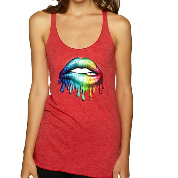Wild Bobby, Colorful Neon Rainbow Biting Lips, Pop Culture, Women Tri-Blend Racerback Tank Top, Vintage Red, Medium