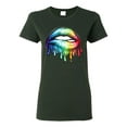 thumbnail image 1 of Wild Bobby, Colorful Neon Rainbow Biting Lips Pop Culture Womens Graphic T-Shirt, Forest Green, Large, 1 of 3