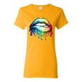 thumbnail image 1 of Wild Bobby, Colorful Neon Rainbow Biting Lips Pop Culture Womens Graphic T-Shirt, Gold, XX-Large, 1 of 3