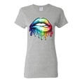 thumbnail image 1 of Wild Bobby, Colorful Neon Rainbow Biting Lips Pop Culture Womens Graphic T-Shirt, Heather Grey, 3X-Large, 1 of 3