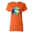 thumbnail image 1 of Wild Bobby, Colorful Neon Rainbow Biting Lips Pop Culture Womens Graphic T-Shirt, Orange, XX-Large, 1 of 3