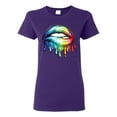 thumbnail image 1 of Wild Bobby, Colorful Neon Rainbow Biting Lips Pop Culture Womens Graphic T-Shirt, Purple, Small, 1 of 3