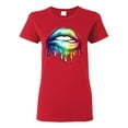 thumbnail image 1 of Wild Bobby, Colorful Neon Rainbow Biting Lips Pop Culture Womens Graphic T-Shirt, Red, X-Large, 1 of 3