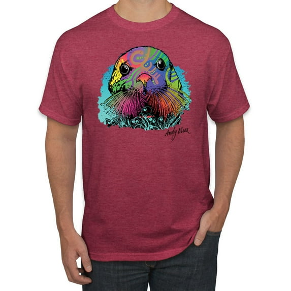 Wild Bobby, Colorful Neon Seal Animal Lover Men's Graphic T-Shirt, Vintage Heather Red, Small