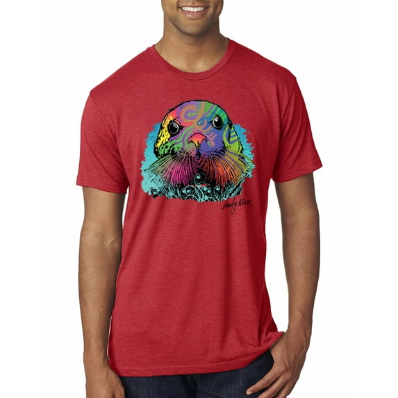Wild Bobby, Colorful Neon Seal Animal Lover Mens Premium Tri Blend T-Shirt, Vintage Red, Large