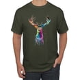 thumbnail image 1 of Wild Bobby, Colorful Paint Splatter Deer Head, Animal Lover, Men's Graphic Tees, Military Green, 4XL, 1 of 3