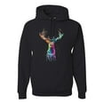 thumbnail image 1 of Wild Bobby, Colorful Paint Splatter Deer Head, Animal Lover, Unisex Graphic Hoodie Sweatshirt, Black, Small, 1 of 3