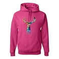 thumbnail image 1 of Wild Bobby, Colorful Paint Splatter Deer Head, Animal Lover, Unisex Graphic Hoodie Sweatshirt, Fuschia, X-Large, 1 of 3
