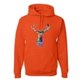 thumbnail image 1 of Wild Bobby, Colorful Paint Splatter Deer Head, Animal Lover, Unisex Graphic Hoodie Sweatshirt, Orange, Small, 1 of 3