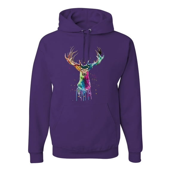 Wild Bobby, Colorful Paint Splatter Deer Head, Animal Lover, Unisex Graphic Hoodie Sweatshirt, Purple, Small