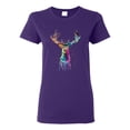 thumbnail image 1 of Wild Bobby, Colorful Paint Splatter Deer Head, Animal Lover, Womens Graphic Tees, Purple, 3XL, 1 of 3