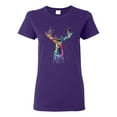 thumbnail image 1 of Wild Bobby, Colorful Paint Splatter Deer Head, Animal Lover, Womens Graphic Tees, Purple, Medium, 1 of 3