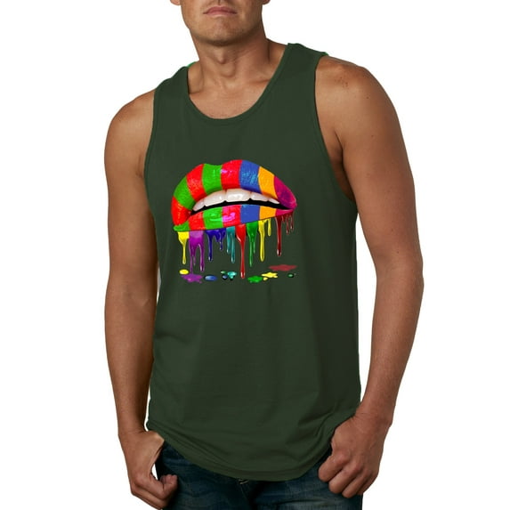 Wild Bobby, Colorful Painted Lip, Streetwear, Men Graphic Tank Top, Forest Green, 3X-Large