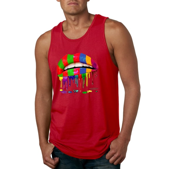 Wild Bobby, Colorful Painted Lip, Streetwear, Men Graphic Tank Top, Red, Medium