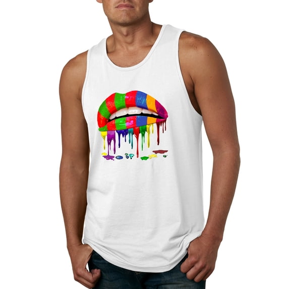 Wild Bobby, Colorful Painted Lip, Streetwear, Men Graphic Tank Top, White, 3X-Large
