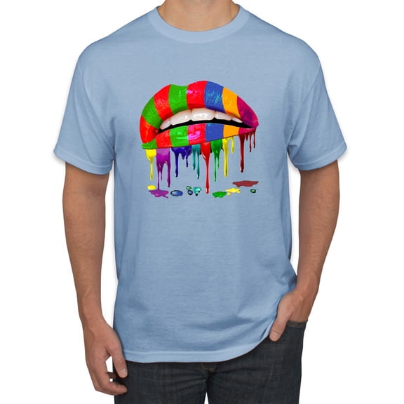 Wild Bobby, Colorful Painted Lip, Streetwear, Men Graphic Tee, Light Blue, Medium