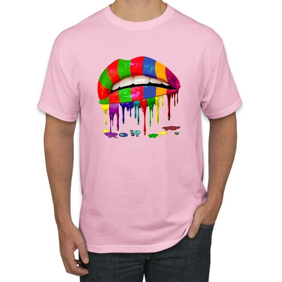 Wild Bobby, Colorful Painted Lip, Streetwear, Men Graphic Tee, Light Pink, 4X-Large