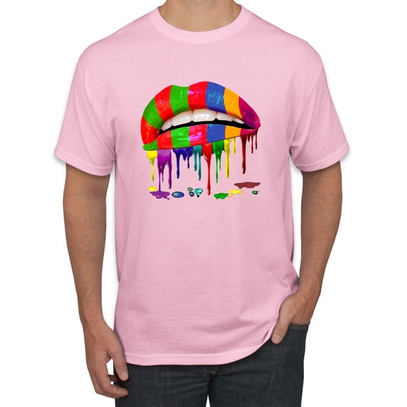 Wild Bobby, Colorful Painted Lip, Streetwear, Men Graphic Tee, Light Pink, Medium