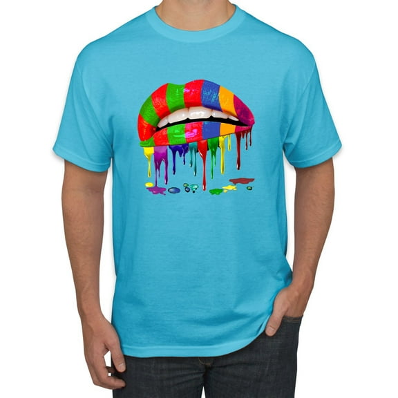 Wild Bobby, Colorful Painted Lip, Streetwear, Men Graphic Tee, Light Turquoise, 5X-Large