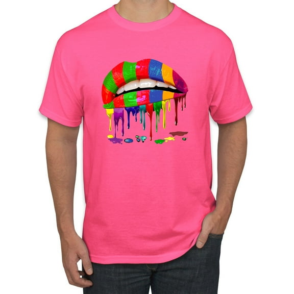 Wild Bobby, Colorful Painted Lip, Streetwear, Men Graphic Tee, Neon Pink, 4X-Large
